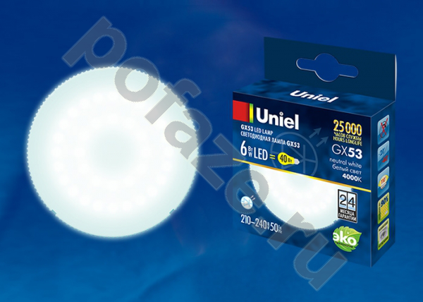 Лампа светодиодная LED таблетка Uniel d75мм GX53 6Вт 110гр. 210-240В 4000К