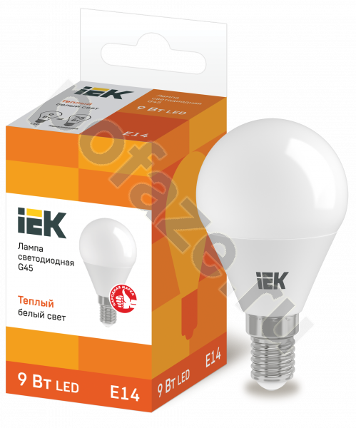 Лампа светодиодная LED шарообразная IEK d45мм E14 9Вт 230В 3000К