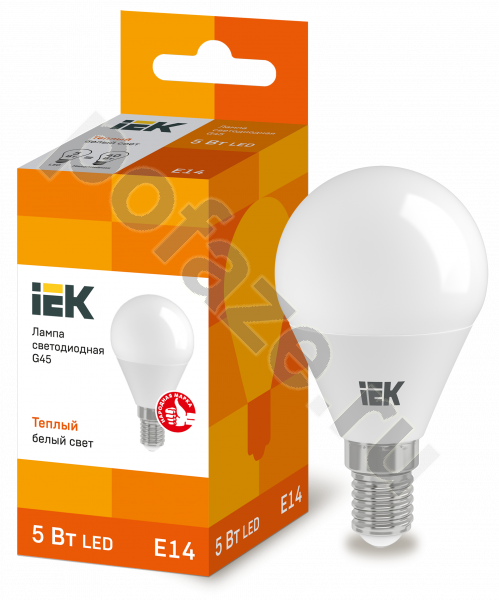 Лампа светодиодная LED шарообразная IEK d45мм E14 5Вт 180гр. 220-230В 3000К