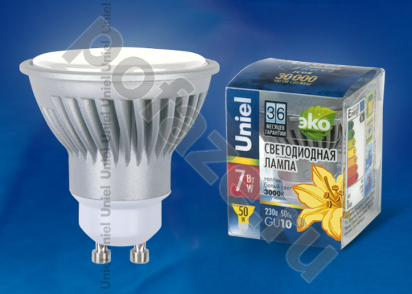 Лампа светодиодная LED с отражателем Uniel d50мм GU10 7Вт 110гр. 220-240В 3000К