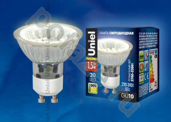Лампа светодиодная LED с отражателем Uniel d50мм GU10 1.5Вт 110гр. 220-230В