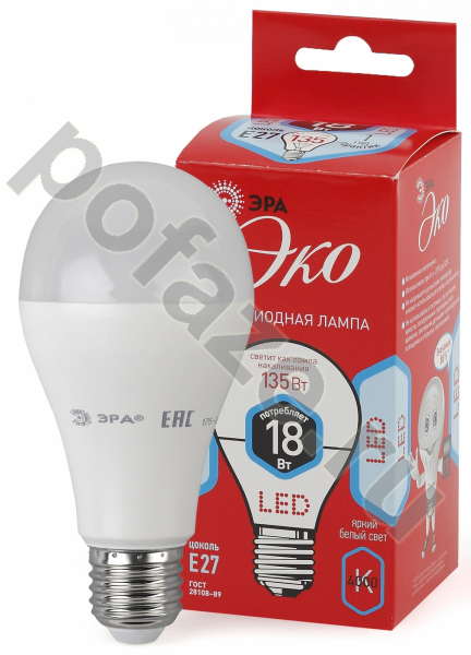 Лампа светодиодная LED грушевидная ЭРА d65мм E27 18Вт 270гр. 220-240В 4000К
