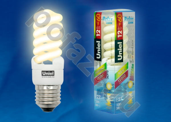 Лампа энергосберегающая спираль Uniel d32мм E27 12Вт 220-230В