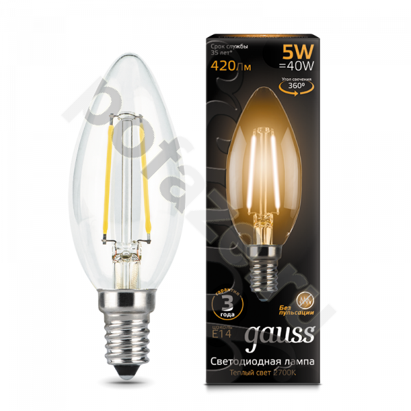 Лампа светодиодная LED свеча Gauss d35мм E14 5Вт 240гр. 185-265В 2700К