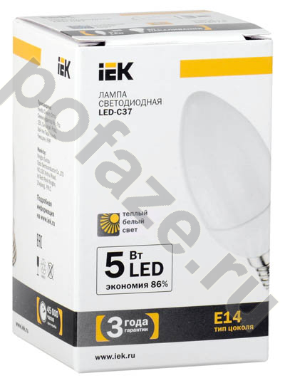 Лампа светодиодная LED свеча IEK d37мм E14 5Вт 230В 3000К