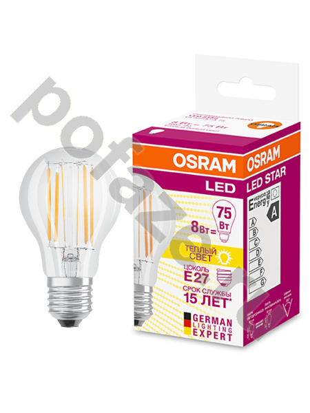 Лампа светодиодная LED грушевидная Osram d60мм E27 8Вт 320гр. 220-240В 2700К