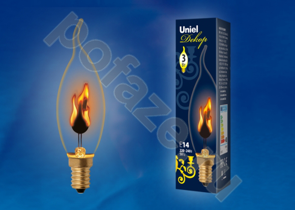 Лампа накаливания свеча на ветру Uniel E14 3Вт