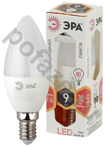 Лампа светодиодная LED свеча ЭРА d35мм E14 9Вт 270гр. 170-265В 2700К