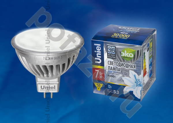 Лампа светодиодная LED с отражателем Uniel d50мм GU5.3 7Вт 110гр. 12В 4500К