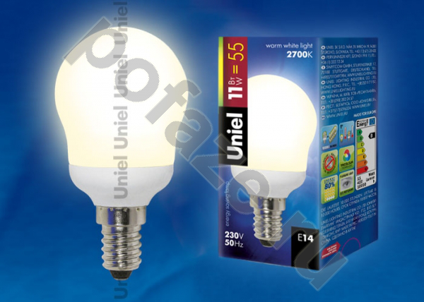 Лампа энергосберегающая шарообразная Uniel d45мм E14 11Вт 220-240В