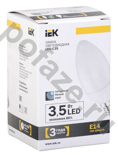 Лампа светодиодная LED свеча IEK d37мм E14 3.5Вт 230В 4000К