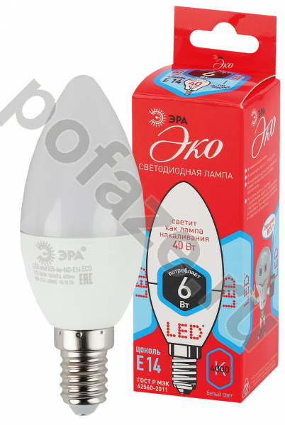 Лампа светодиодная LED свеча ЭРА d35мм E14 6Вт 270гр. 220-240В 4000К