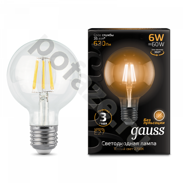Лампа светодиодная LED шарообразная Gauss d95мм E27 6Вт 360гр. 185-265В 2700К