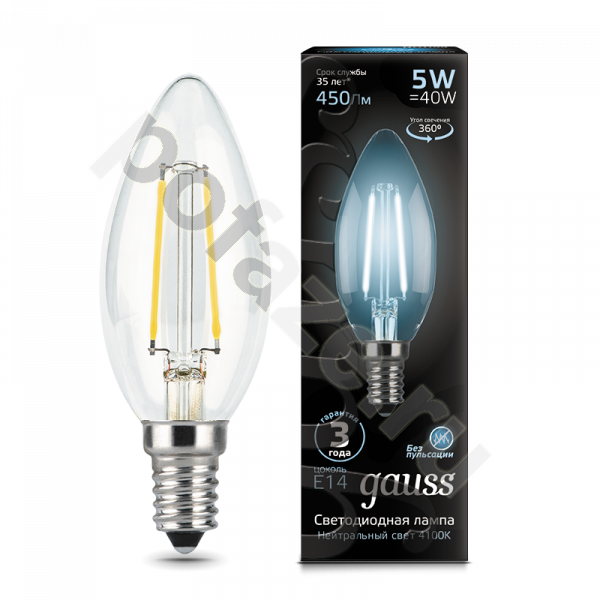 Лампа светодиодная LED свеча Gauss d35мм E14 5Вт 240гр. 185-265В 4100К