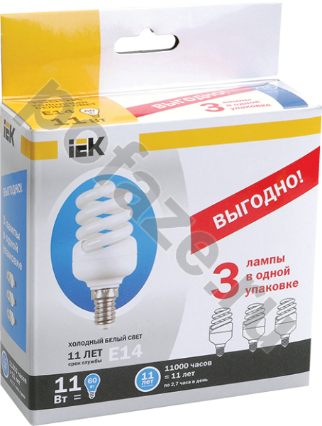 Лампа энергосберегающая спираль IEK d40мм E27 15Вт 220-230В 4000К
