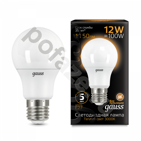 Лампа светодиодная LED грушевидная Gauss d60мм E27 12Вт 240гр. 150-265В 3000К