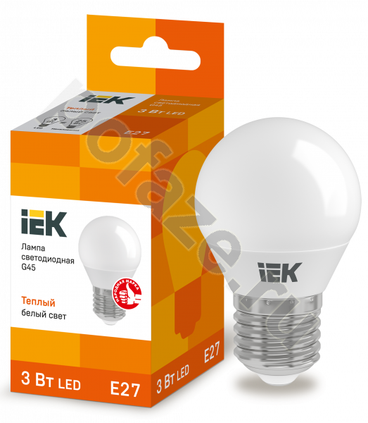 Лампа светодиодная LED шарообразная IEK d45мм E27 3Вт 230В 3000К
