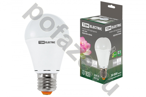 Лампа светодиодная LED грушевидная TDM ELECTRIC d60мм E27 15Вт 270гр. 30-220В 4000К