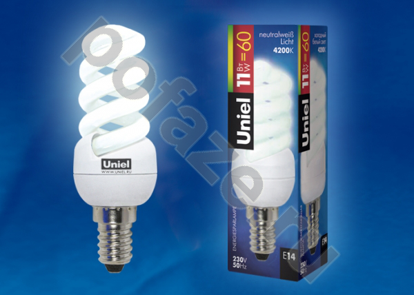Лампа энергосберегающая спираль Uniel d31мм E14 11Вт 220-230В