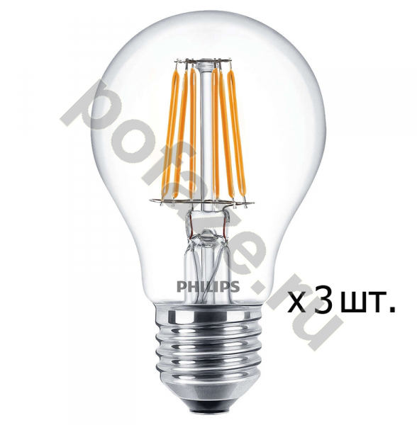 Лампа светодиодная LED грушевидная Philips d60мм E27 7.5Вт 220-240В 2700К
