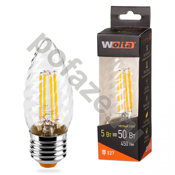 Лампа светодиодная LED свеча Wolta d35мм E27 5Вт 300гр. 220-230В 3000К