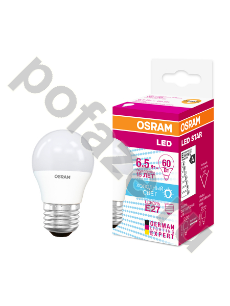 Osram d45мм E27 6.5Вт 200гр. 220-240В 4000К