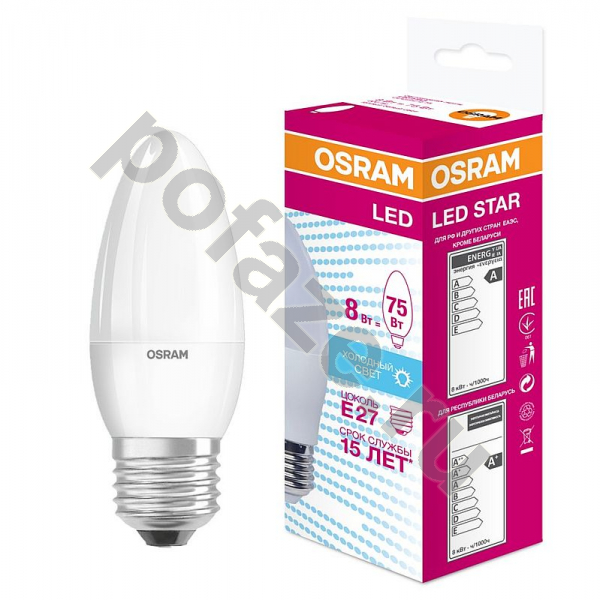 Лампа светодиодная LED свеча Osram d39мм E27 8Вт 220-240В 4000К