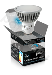 Лампа светодиодная LED с отражателем Gauss d50мм GU10 5Вт 120гр. 150-265В