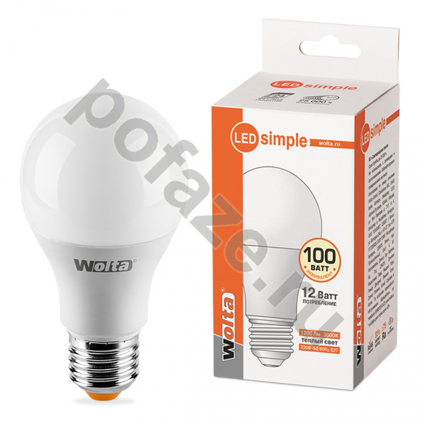 Лампа светодиодная LED грушевидная Wolta d60мм E27 12Вт 220-230В 3000К