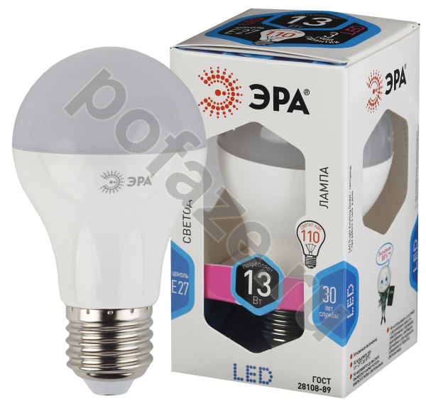 Лампа светодиодная LED грушевидная ЭРА d65мм E27 13Вт 270гр. 170-265В 4000К