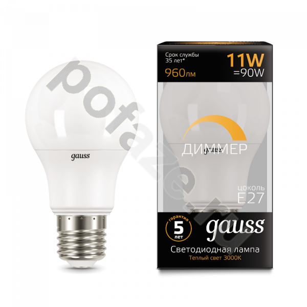 Лампа светодиодная LED грушевидная Gauss d60мм E27 11Вт 240гр. 150-265В 3000К