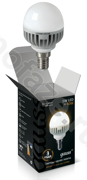 Лампа светодиодная LED шарообразная Gauss d45мм E14 5Вт 120гр. 100-240В