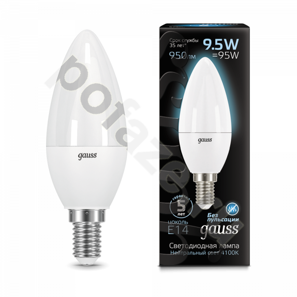 Лампа светодиодная LED свеча Gauss d37мм E14 9.5Вт 240гр. 150-265В 4100К