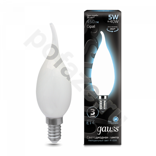 Лампа светодиодная LED свеча на ветру Gauss d35мм E14 5Вт 360гр. 150-265В 4100К