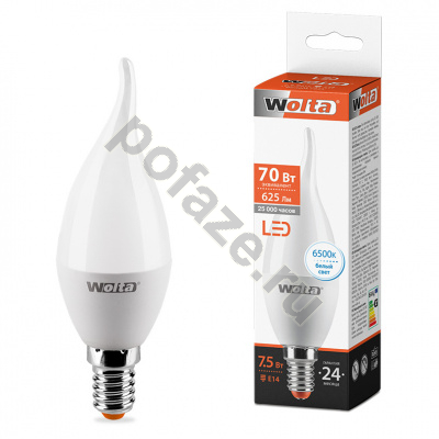 Лампа светодиодная LED свеча на ветру Wolta d37мм E14 7.5Вт 200гр. 220-240В 6500К