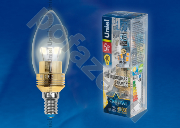 Лампа светодиодная LED свеча Uniel d37мм E14 5Вт 360гр. 220-230В 3000К