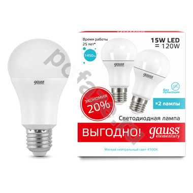 Лампа светодиодная LED грушевидная Gauss d60мм E27 15Вт 240гр. 180-240В 4100К