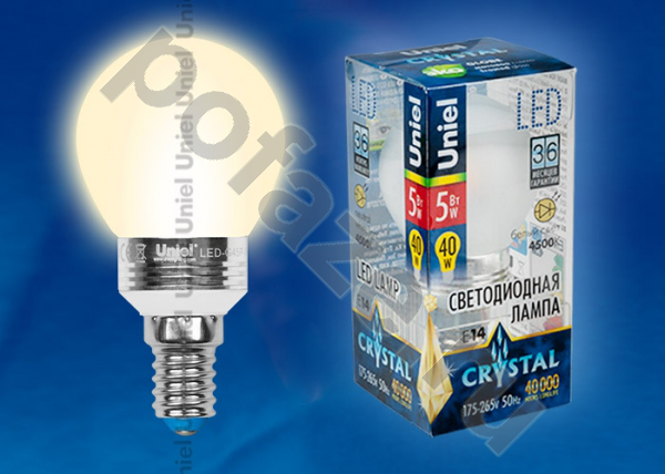 Лампа светодиодная LED шарообразная Uniel d45мм E14 5Вт 360гр. 220-230В