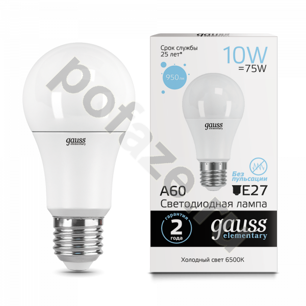 Лампа светодиодная LED грушевидная Gauss d60мм E27 10Вт 240гр. 180-240В 6500К