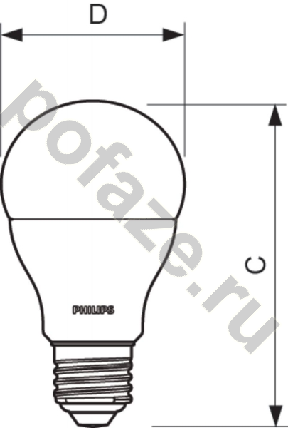 Лампа светодиодная LED грушевидная Philips d60мм E27 10Вт 220-240В 6500К