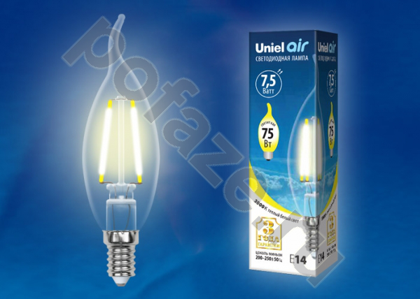 Лампа светодиодная LED свеча на ветру Uniel d35мм E14 7.5Вт 360гр. 220-240В 3000К