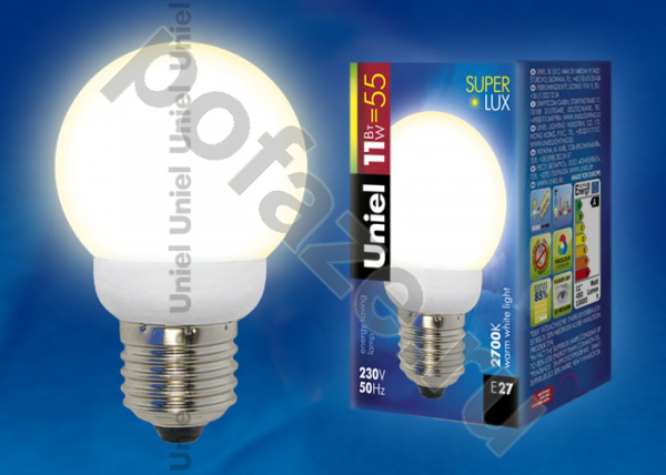 Лампа энергосберегающая шарообразная Uniel d52мм E27 11Вт 220-240В