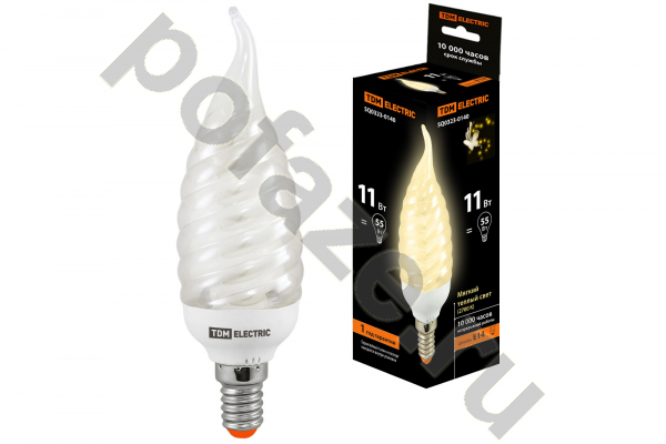 Лампа энергосберегающая свеча витая на ветру TDM ELECTRIC d38мм E14 11Вт 30-220В 2700К