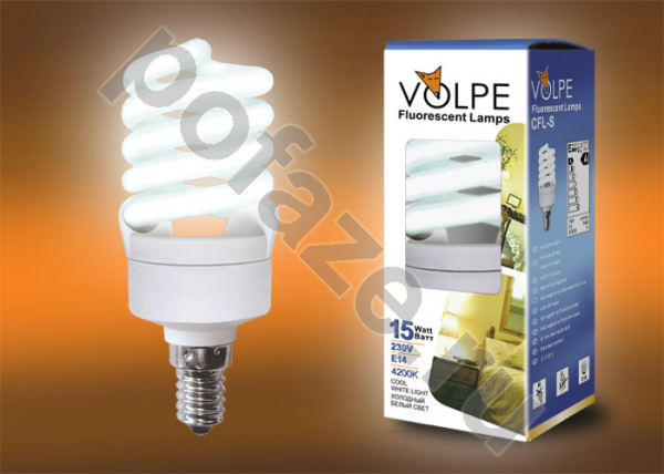 Лампа энергосберегающая спираль Uniel d42мм E14 15Вт 220-240В