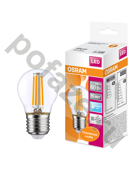 Лампа светодиодная LED грушевидная Osram d45мм E27 5Вт 320гр. 220-230В 4000К
