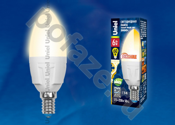 Лампа светодиодная LED свеча Uniel d37мм E14 6Вт 240гр. 175-265В