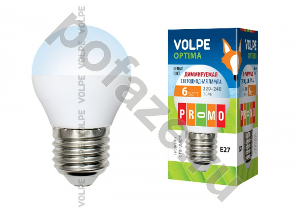 Лампа светодиодная LED шарообразная Volpe d45мм E27 6Вт 240гр. 40-250В