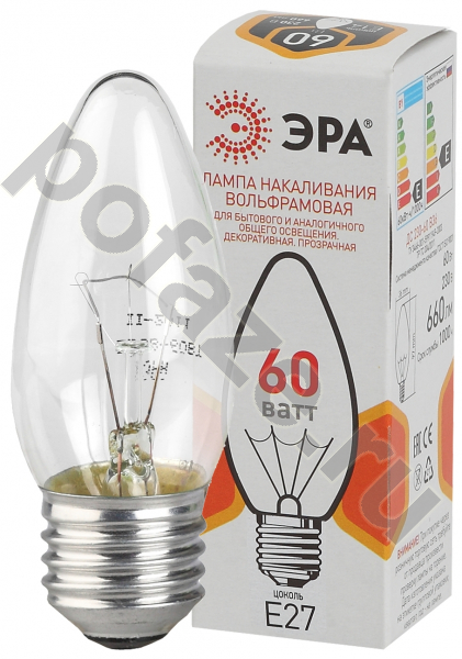 Лампа накаливания свеча ЭРА d36мм E27 40Вт 230В