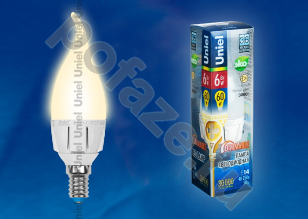 Лампа светодиодная LED свеча Uniel d37мм E14 6Вт 240гр. 220-230В