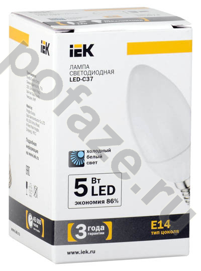 Лампа светодиодная LED свеча IEK d37мм E14 5Вт 230В 4000К